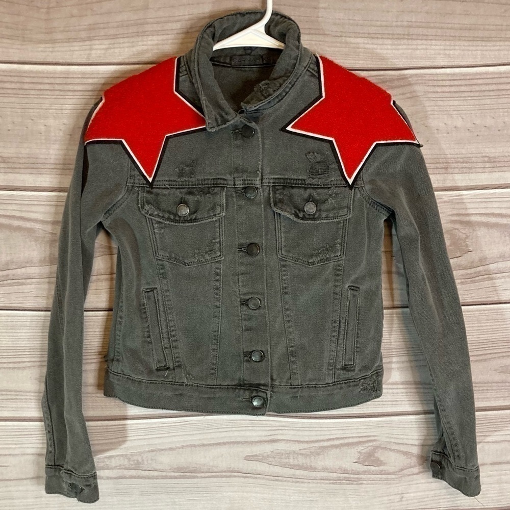 LF Carmar Grey Distressed Romeo Star Embroidered Jean Jacket